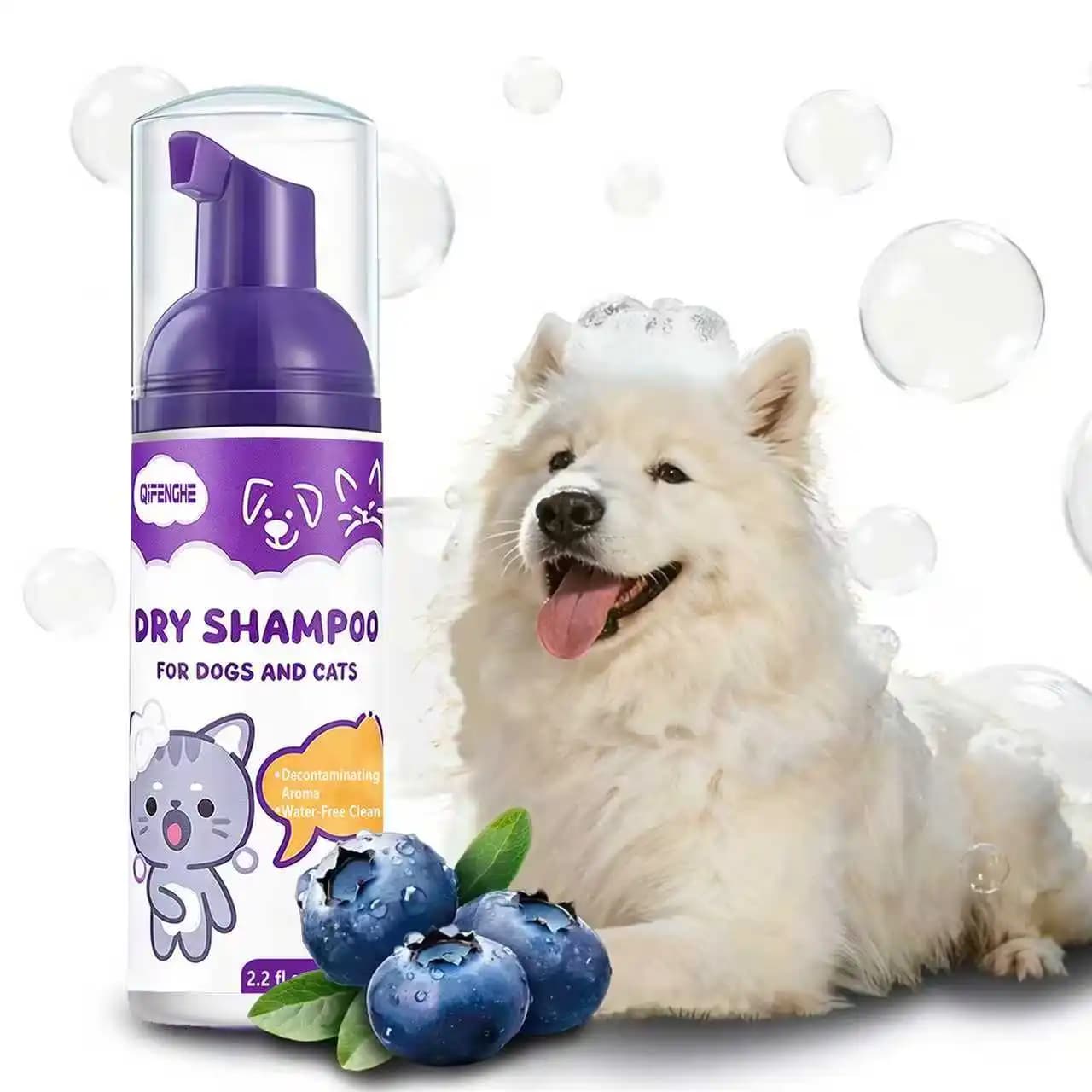 QIFENGHE 65ml Pet Dry Shampoo Foam, Waterless No-Rinse Cleaner for Dogs & Cats, Gentle Decontaminating Aroma Foam Shampoo for Pe