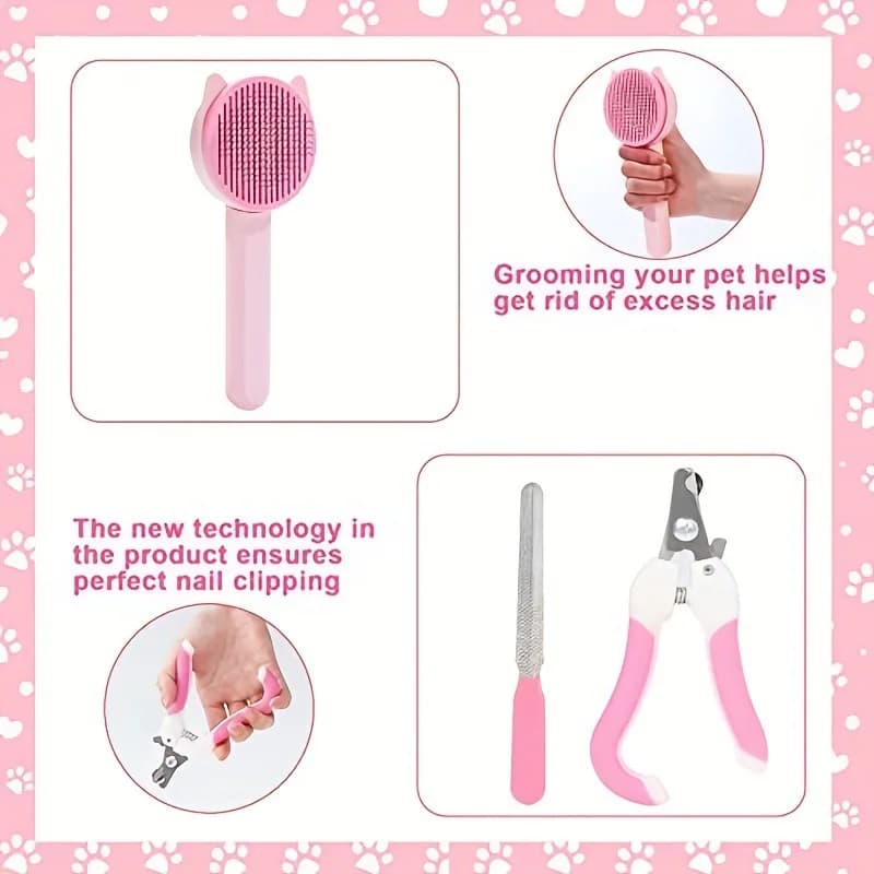 Pet Grooming Kit with Nail Clipper and Brushes