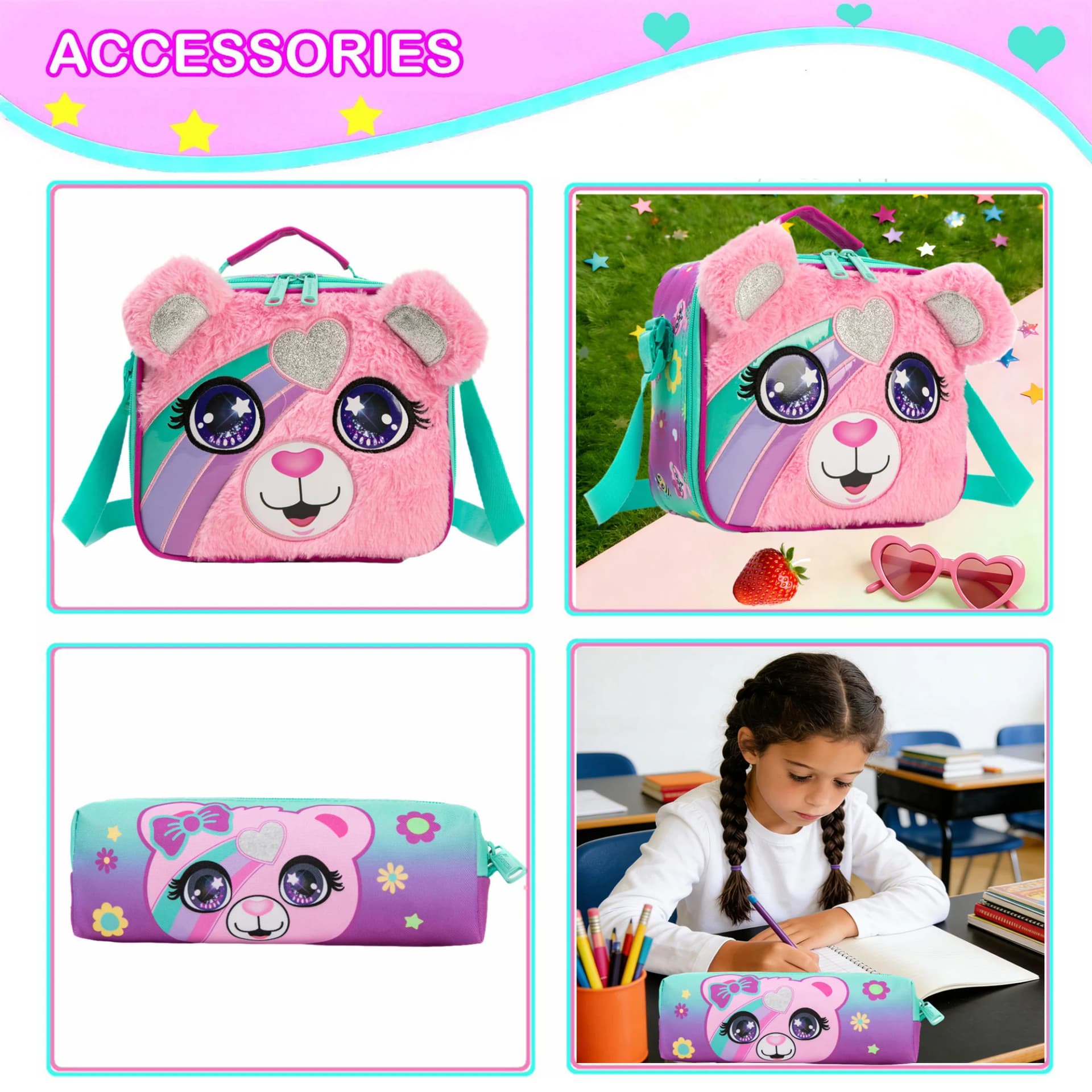Girls School Backpack with Lunch Tote Set