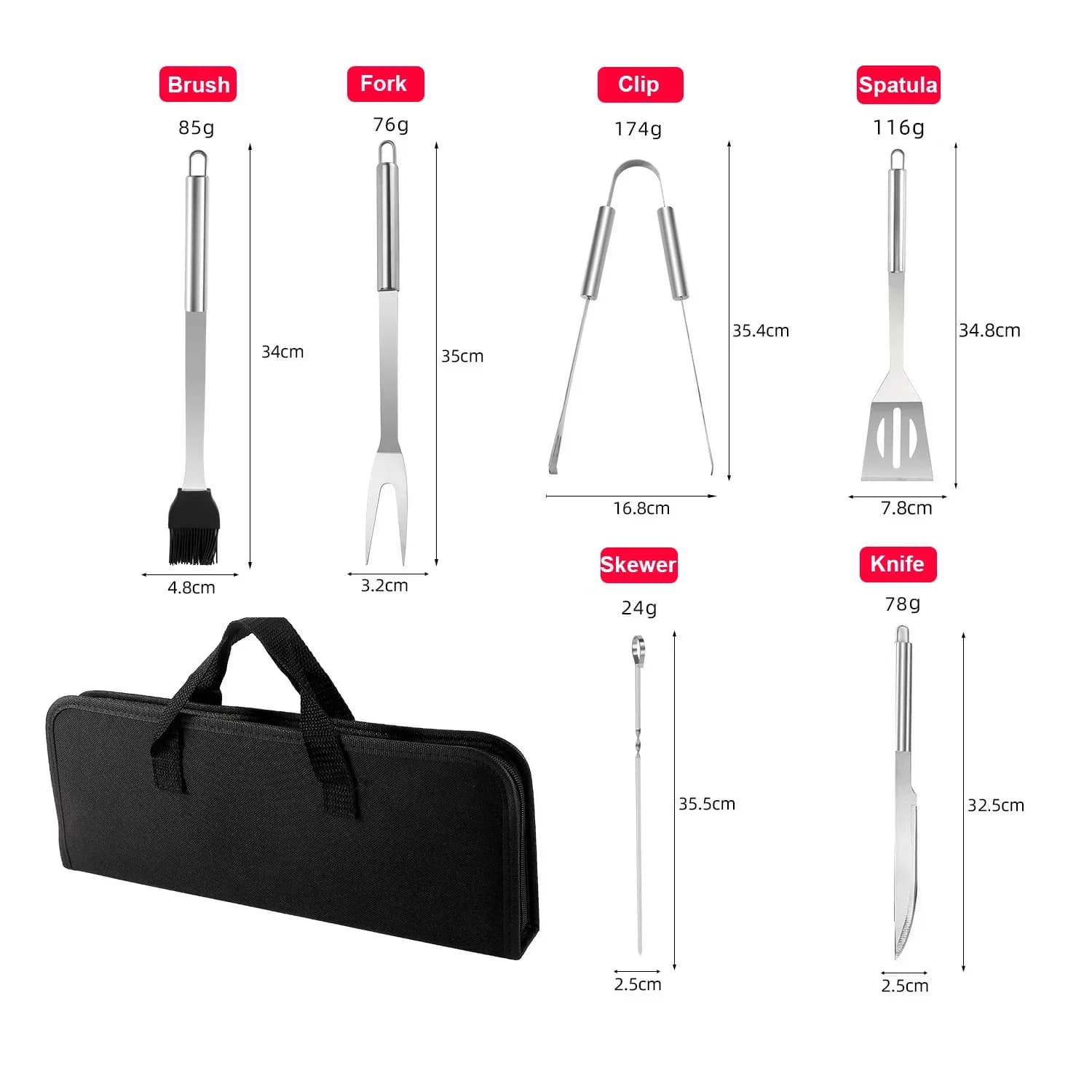 9-Piece Portable BBQ Tool Kit with Storage Bag