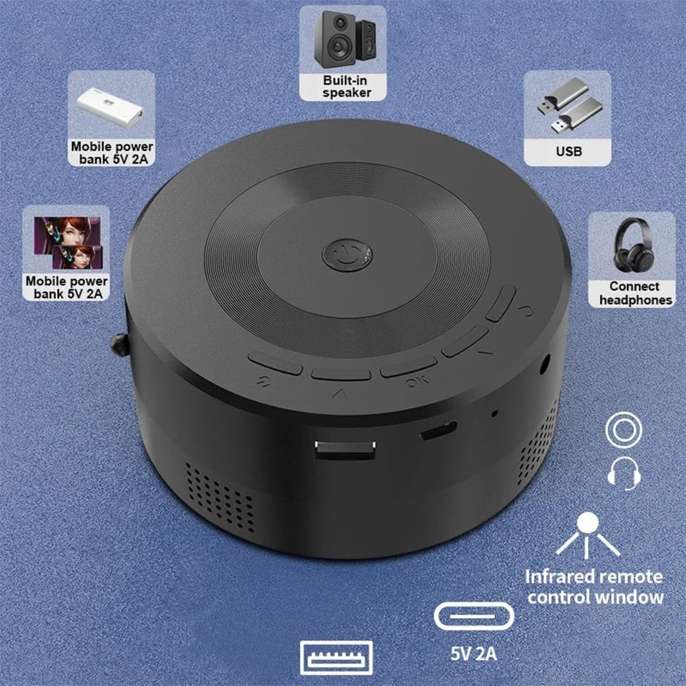 Mini USB Supports Home Theater Projector 180°Flexible Projection Angle 1080P Native Smartphone Screen Sharing Suitable for Home