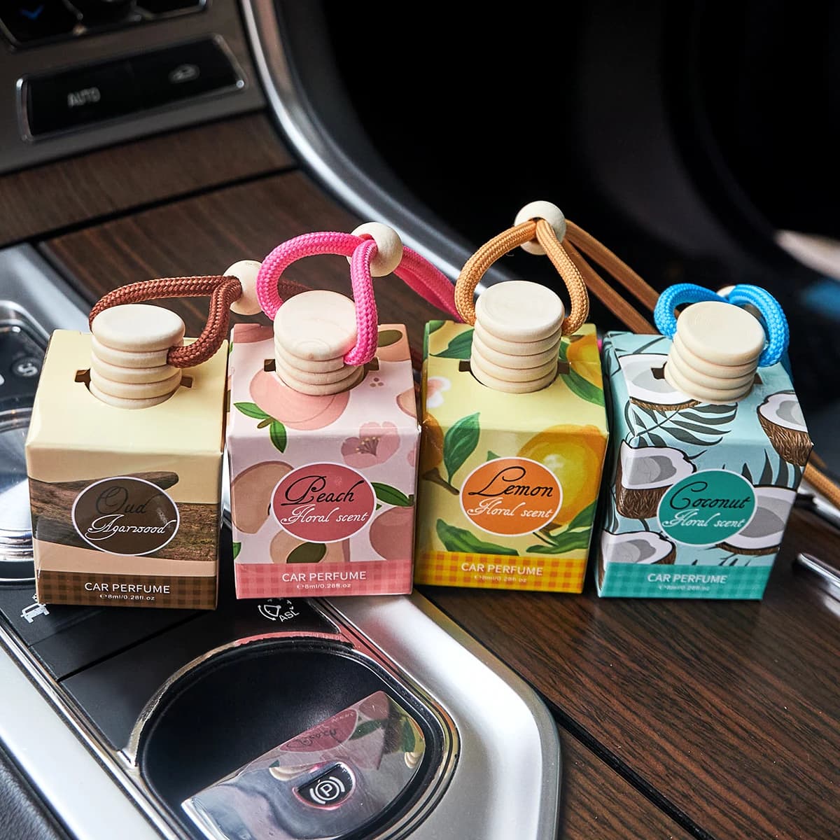 Car Air Freshener with Wooden Hanging Diffuser