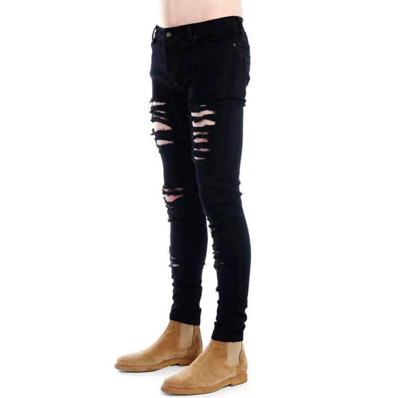 Black Ripped Narrow Fit Jeans Men