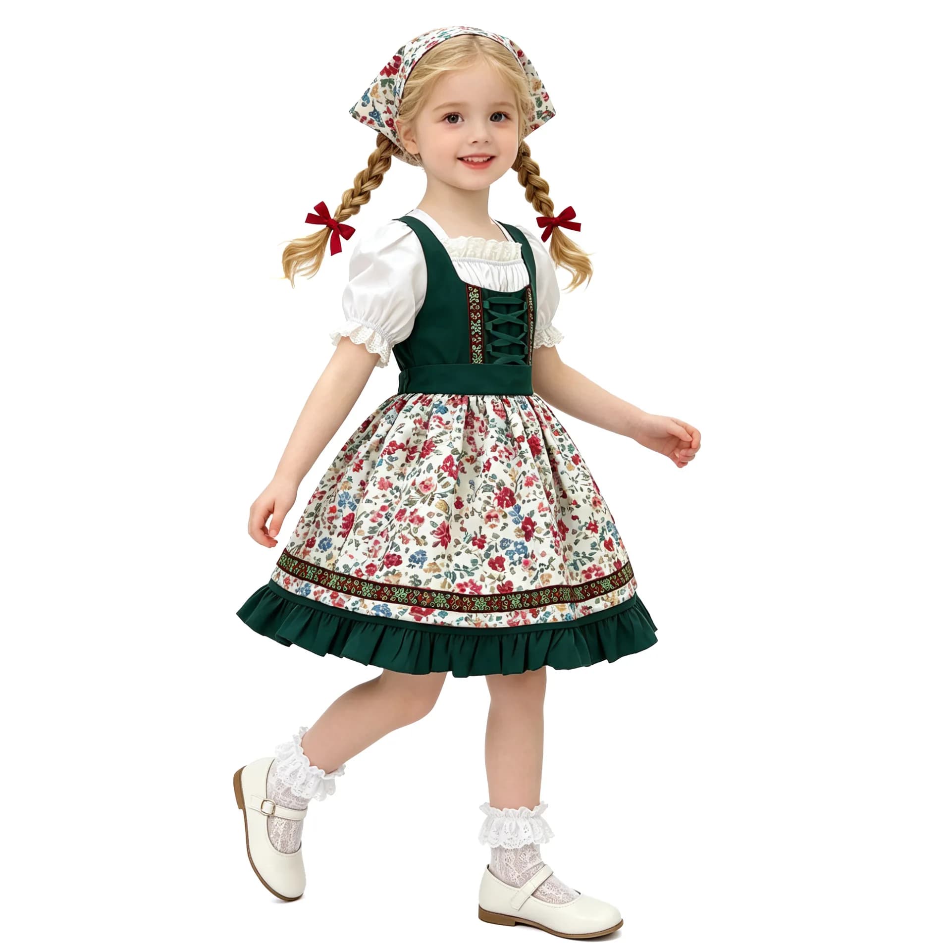 Girls Bavarian Dirndl Floral Performance Dress