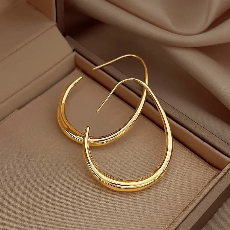 Sterling Silver Golden Ellipse Wedding Hoop Earrings