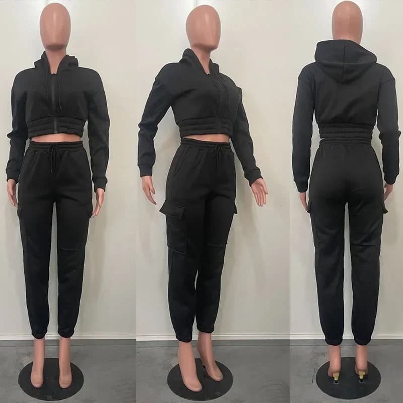 Women's Hooded Bomber Tracksuit with Cargo Joggers