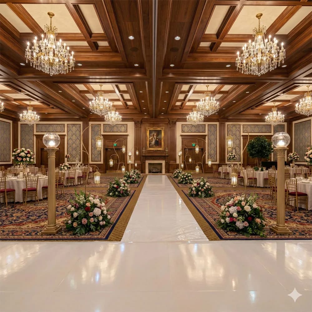 White Mirrored Floor Wedding Aisle Runner 33ft