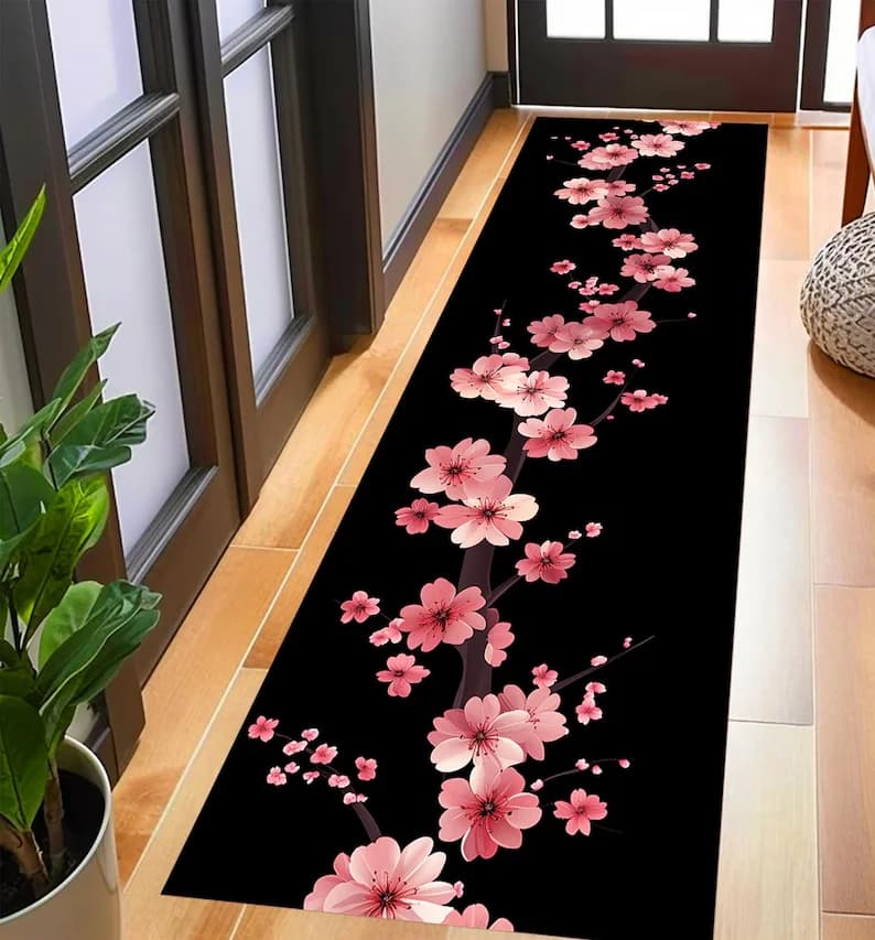Cherry Blossom Floral Runner Rug