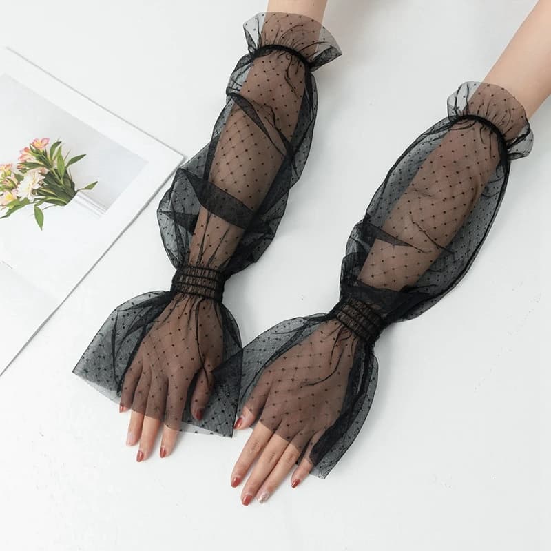 nail art photographic props sexy black lace  mesh sleeve shooting decoration hollow transparent long glove Manicure showing tool