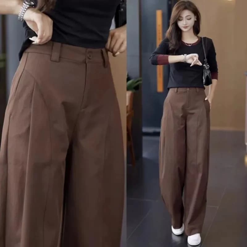 Women's High Waist Khaki Straight Leg Trousers