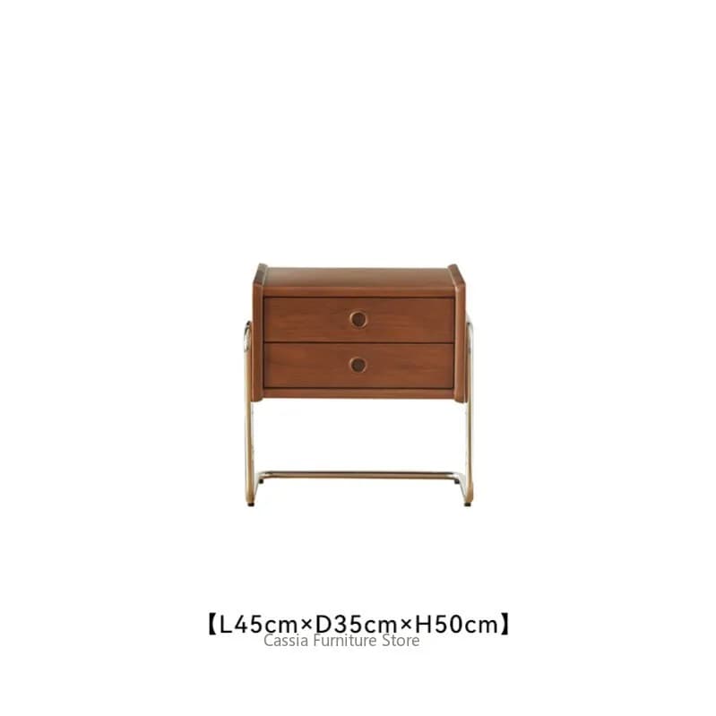 Compact Modern Minimalist Solid Wood Nightstand with Storage Drawers for Small Bedroom, Bedside Cabinet