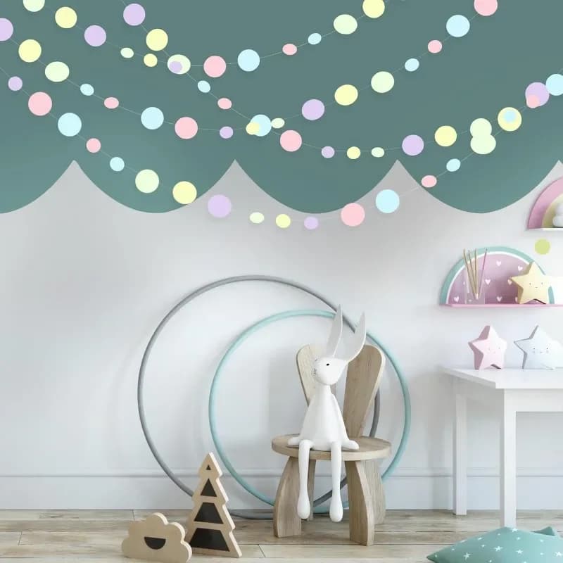 Pastel Kids Birthday Party Decorations Blue Purple Pink Green Circle Garland Hanging for Baby Shower Paper Polka Dot Streamers