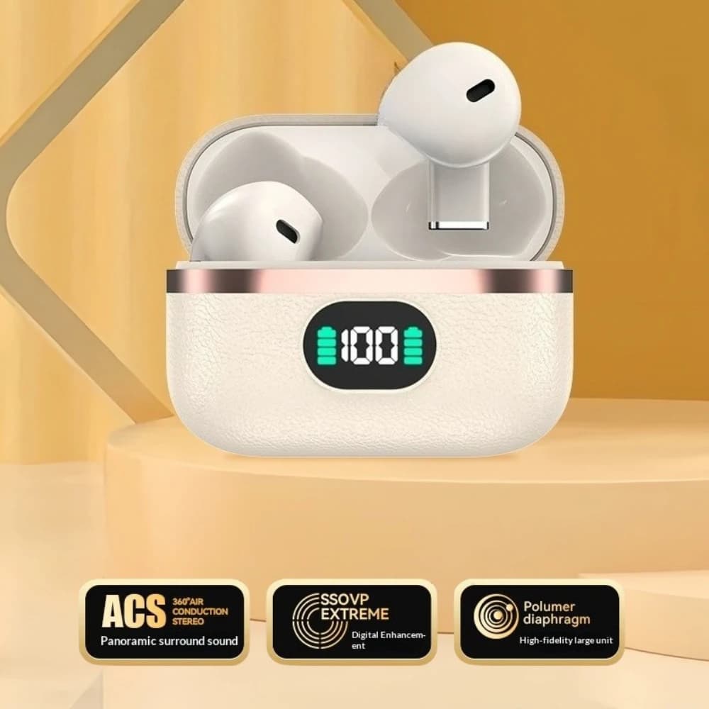 Semi-In-Ear TWS Wireless Earbuds Sleek Stylish Design Long Endurance Battery Built-In Mic Ideal Headphones for Daily