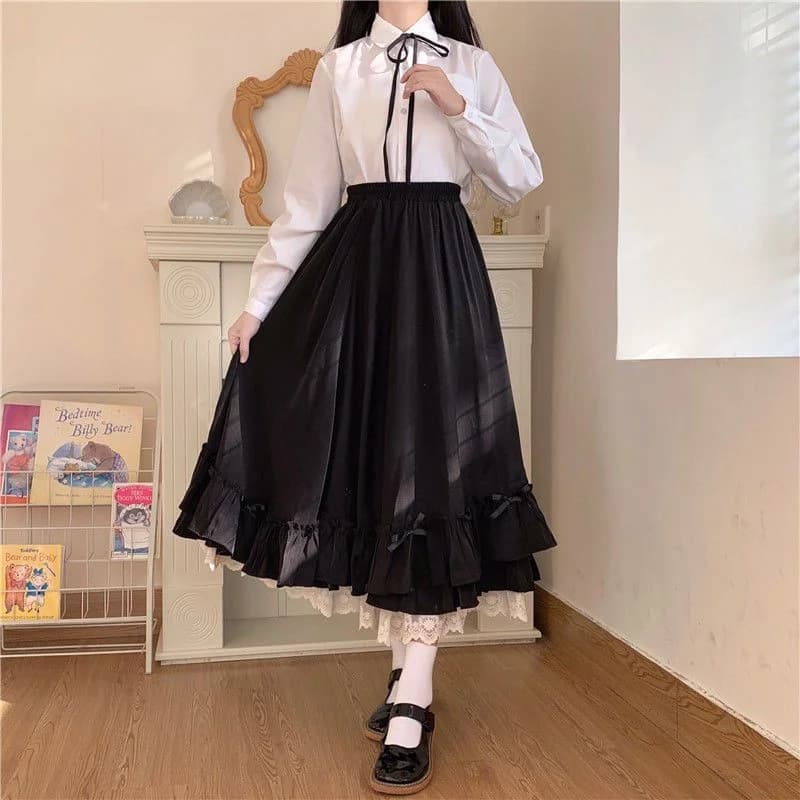 White Midi Skirt Y2K Kawaii Lolita
