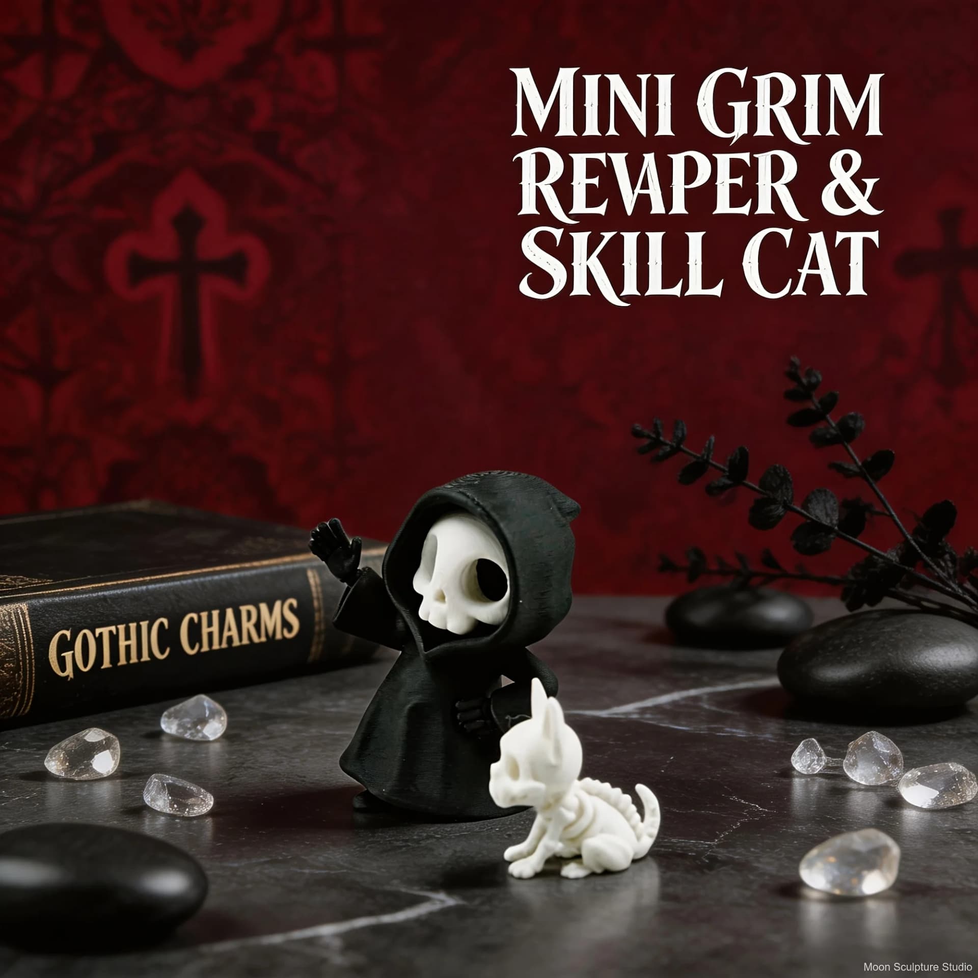 Gothic Grim Reaper and Skeleton Pet Collectible Figures