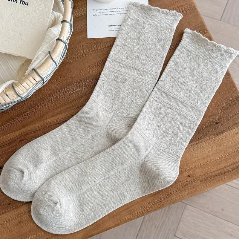 Women's White Cotton Lace Casual Socks
