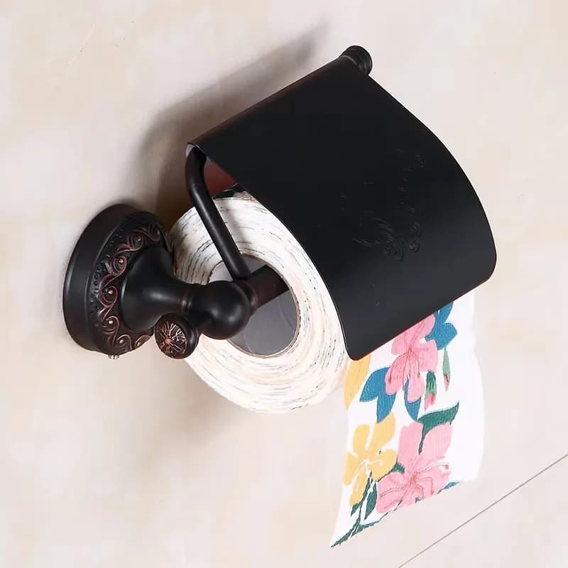 Bathroom Accessories Black Ancient Carved Toilet Brush Holder Solid Brass Bath Hardware Sets Soap Dish Retro Basket Paper Holder