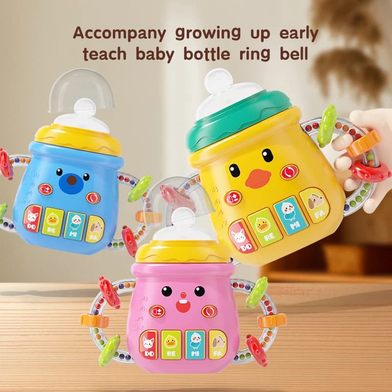 Baby Musical Pacifier Rattle Toys Early Educational Feeding Bottle Soft Teether Light Soothing Shaker Newborn