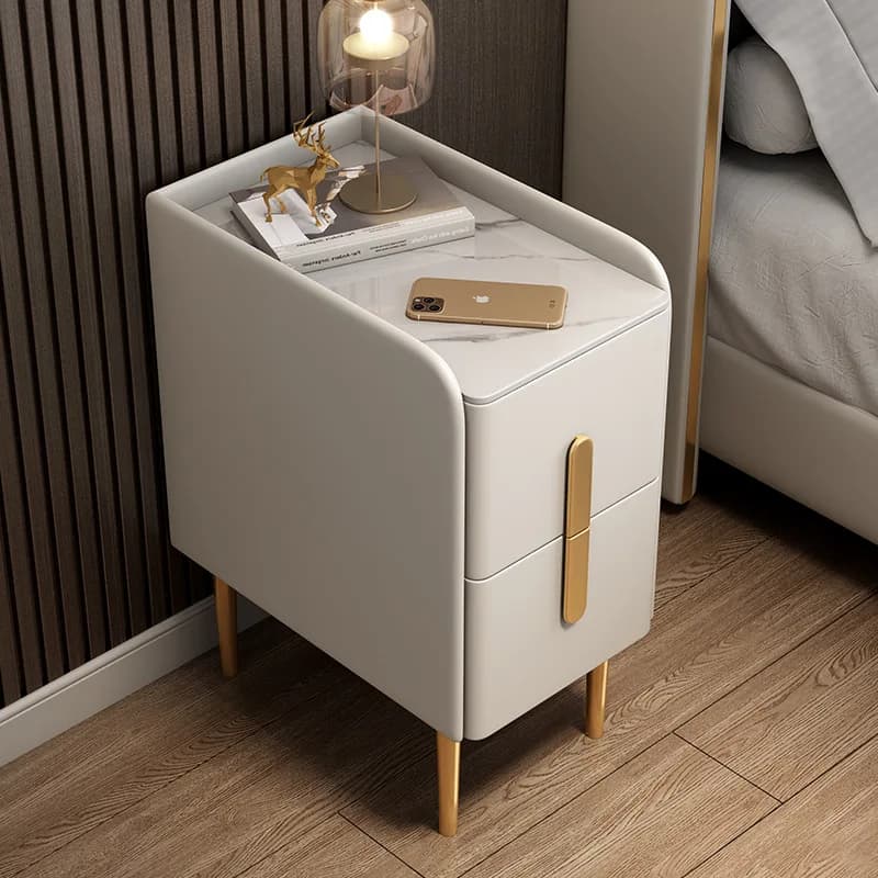 Solid Wood Bedside Table with Stone Top