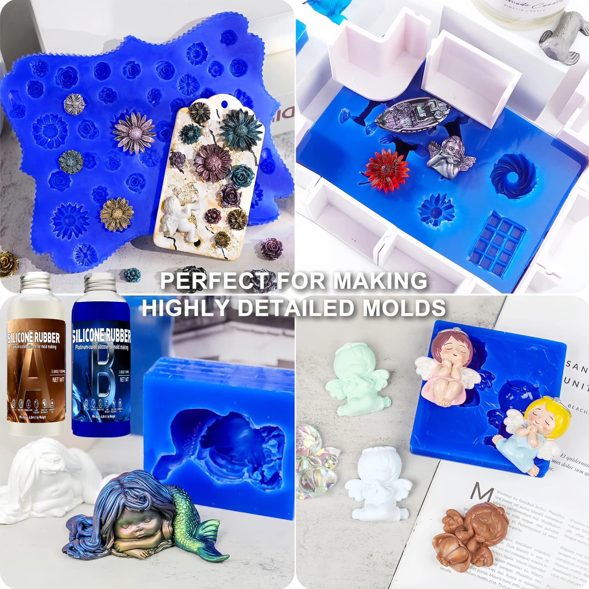 Silicone Mold Making Kit - Blue - Non-Toxic Liquid Mold Silicone - Super Elastic & Flexible, Ideal for 3D, Resin & DIY Silicone