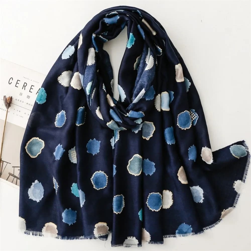 Polka Dot Cotton Blend Scarf with Fringe