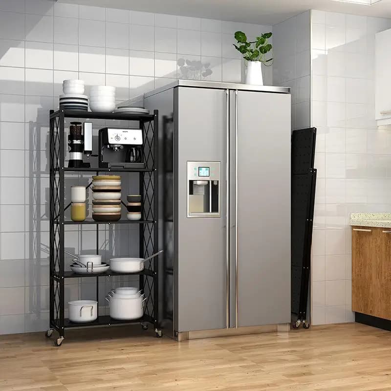 Kitchen Multi-layer Storage Rack Stand Moveable No-installation Carbon Steel Foldable Organizer for Utensils And Dishes