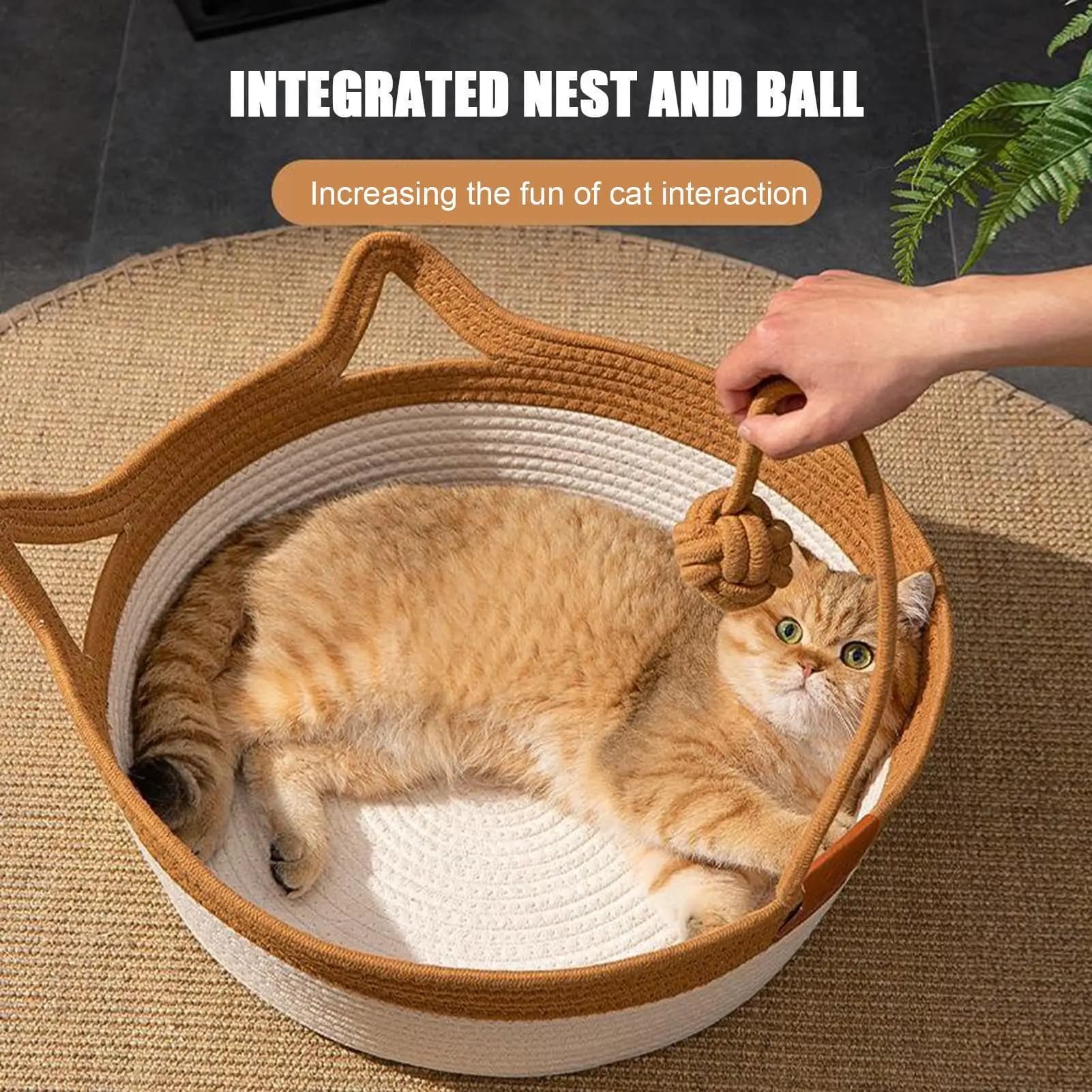 Hand-Woven Cotton Rope Cat Bed Basket