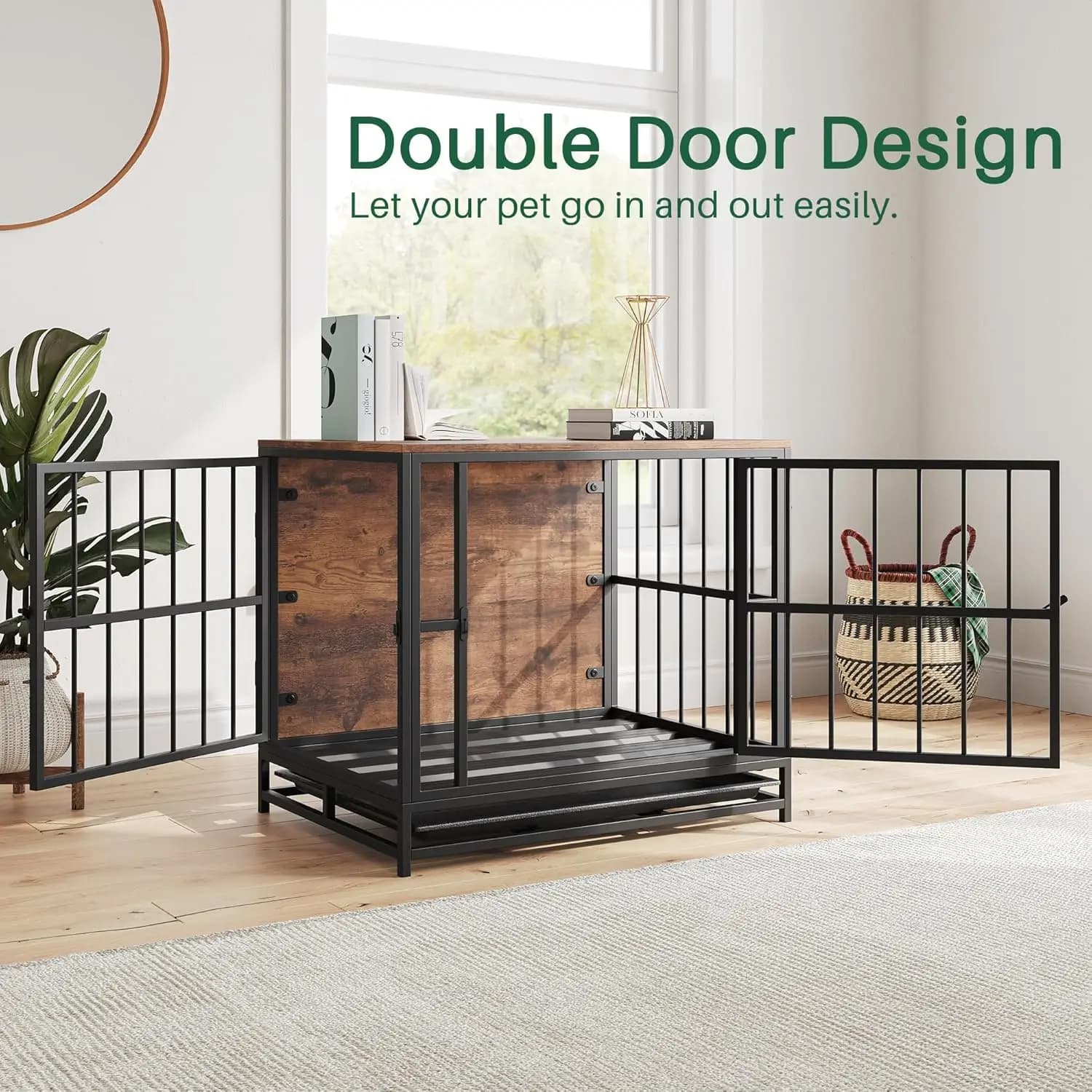 Wooden Dog Crate Furniture with Removable Tray