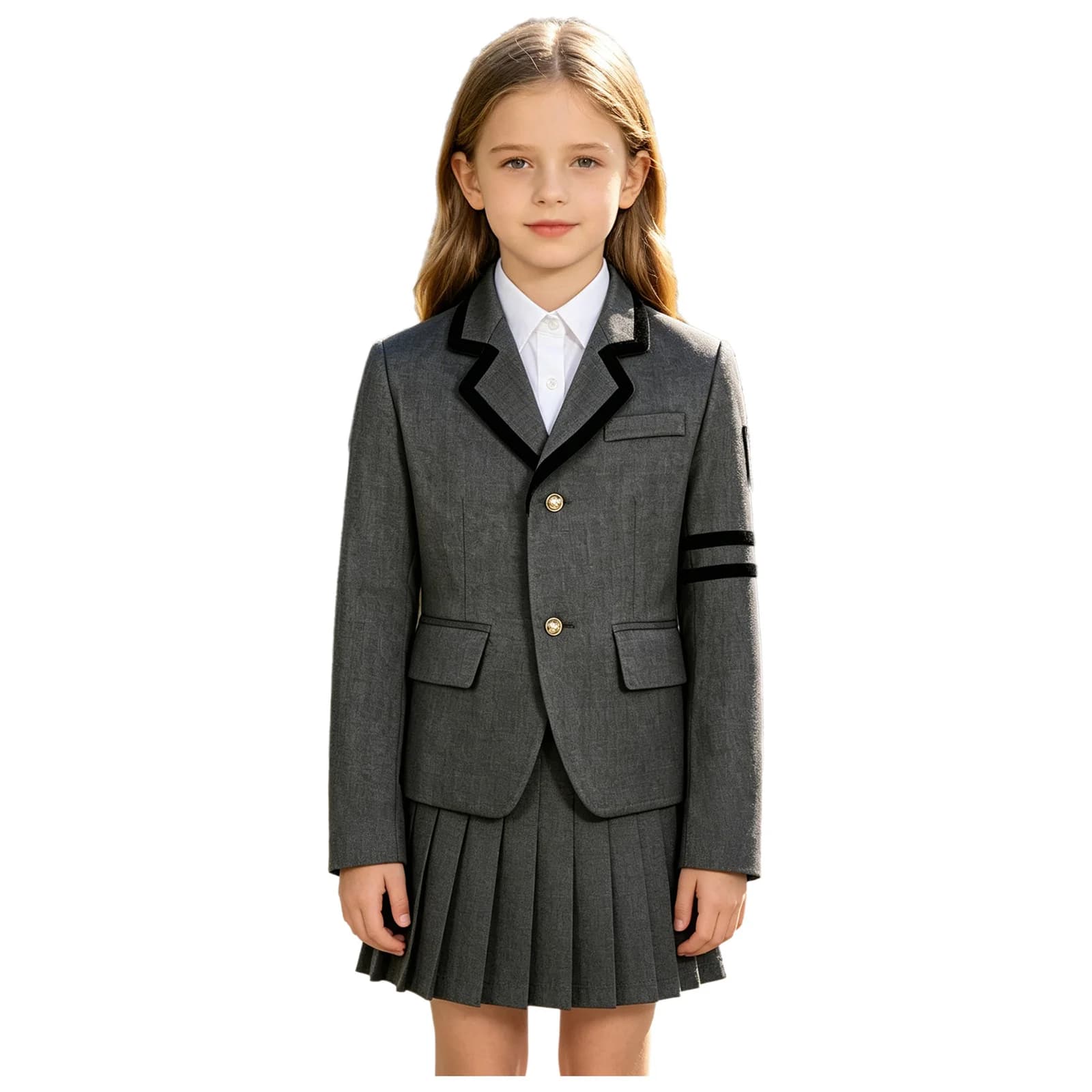 Kids School Uniform Blazer With Lapel Collar