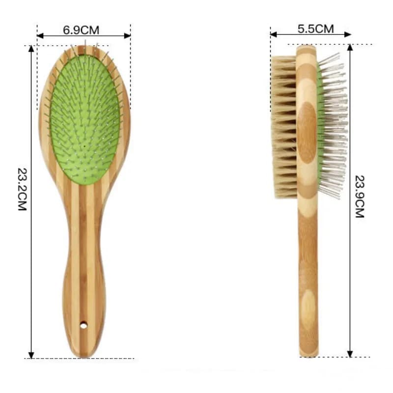Bamboo Double-Sided Dog Brush with Stainless Steel Teeth