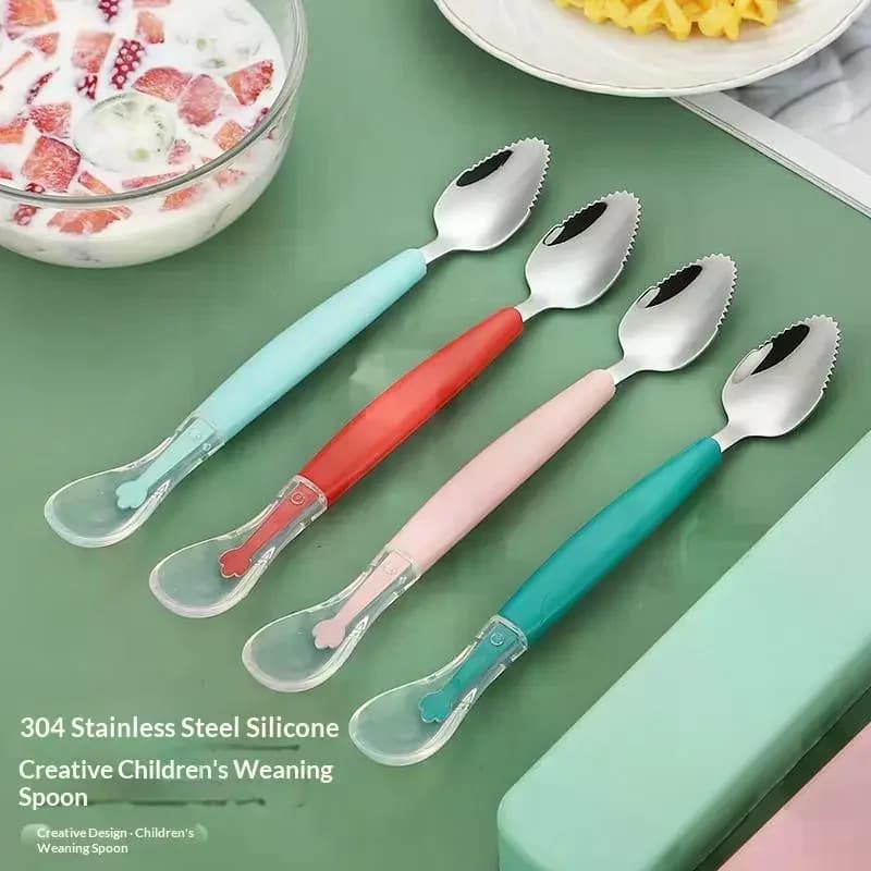 Stainless Steel Baby Spoon Set with Silicone Tips