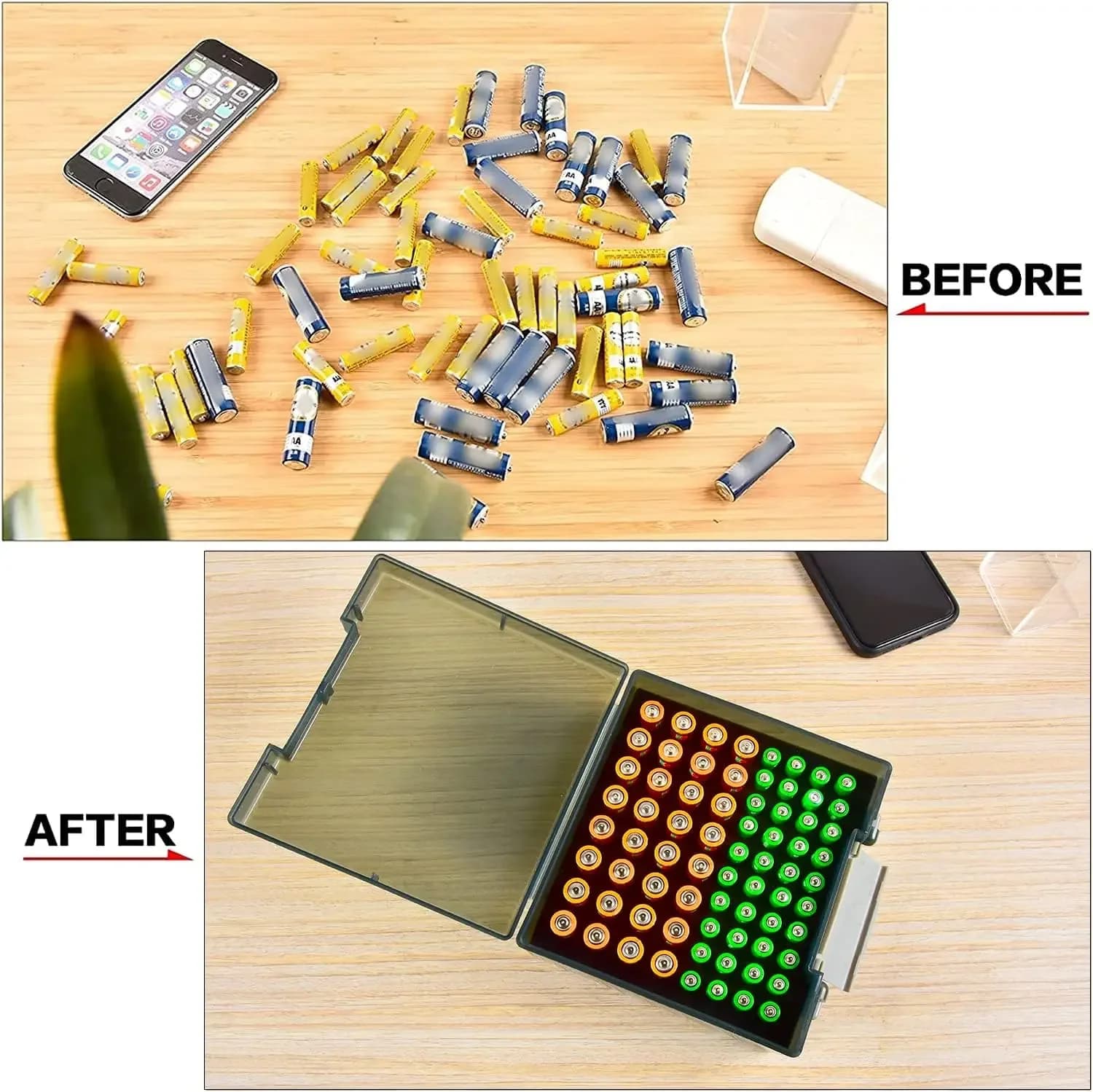 Battery Storage Organizer Holder Holds 72 AA AAA Batteries, Battery Box Case Garage Container,Home Drawer Organization Dispenser