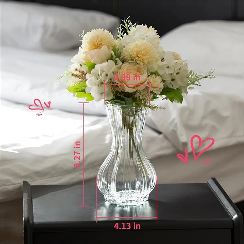 Ribbed Glass Vase Set of 2 for Flowers
