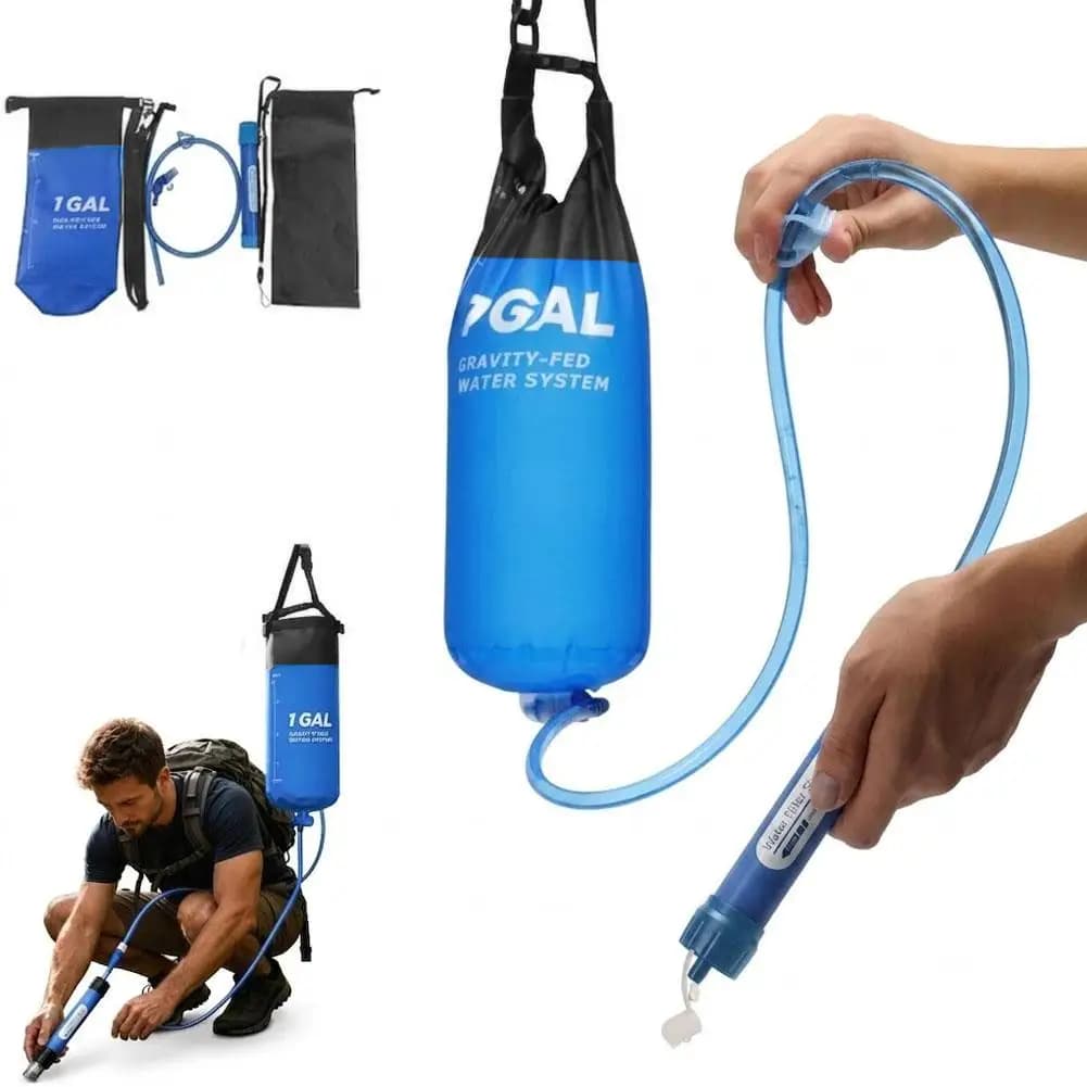 Gravity Water Filter Bag With Straw and Hose