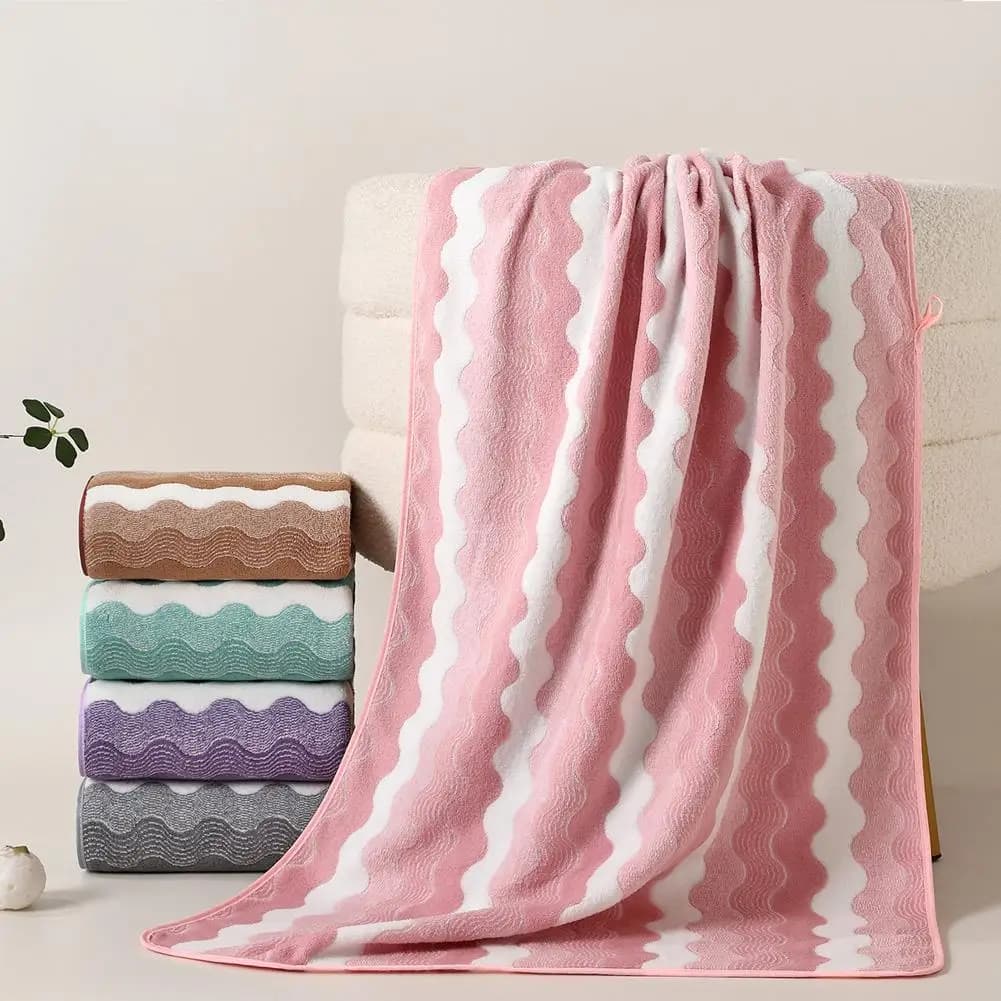 Coral Fleece Bath Towel Wave Stripe