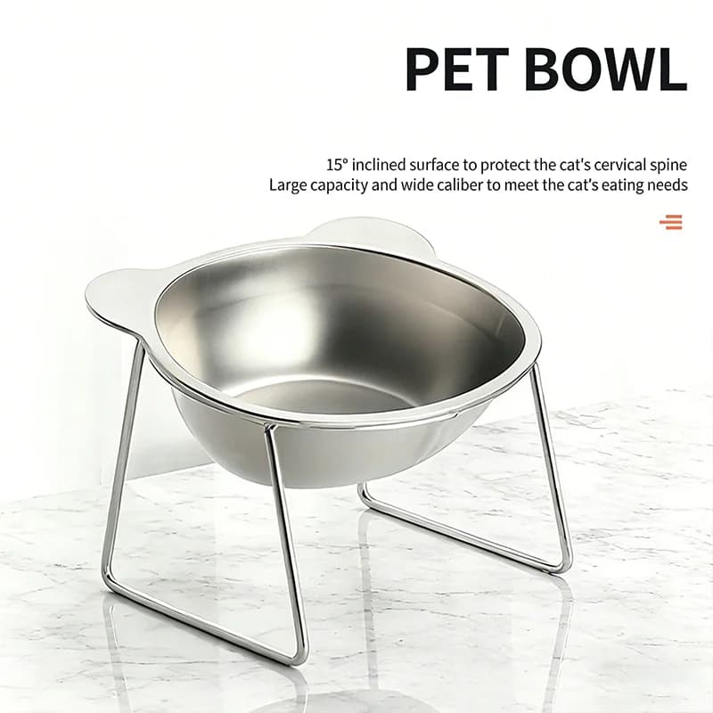 15° Tilted Stainless Steel Raised Cat Bowl