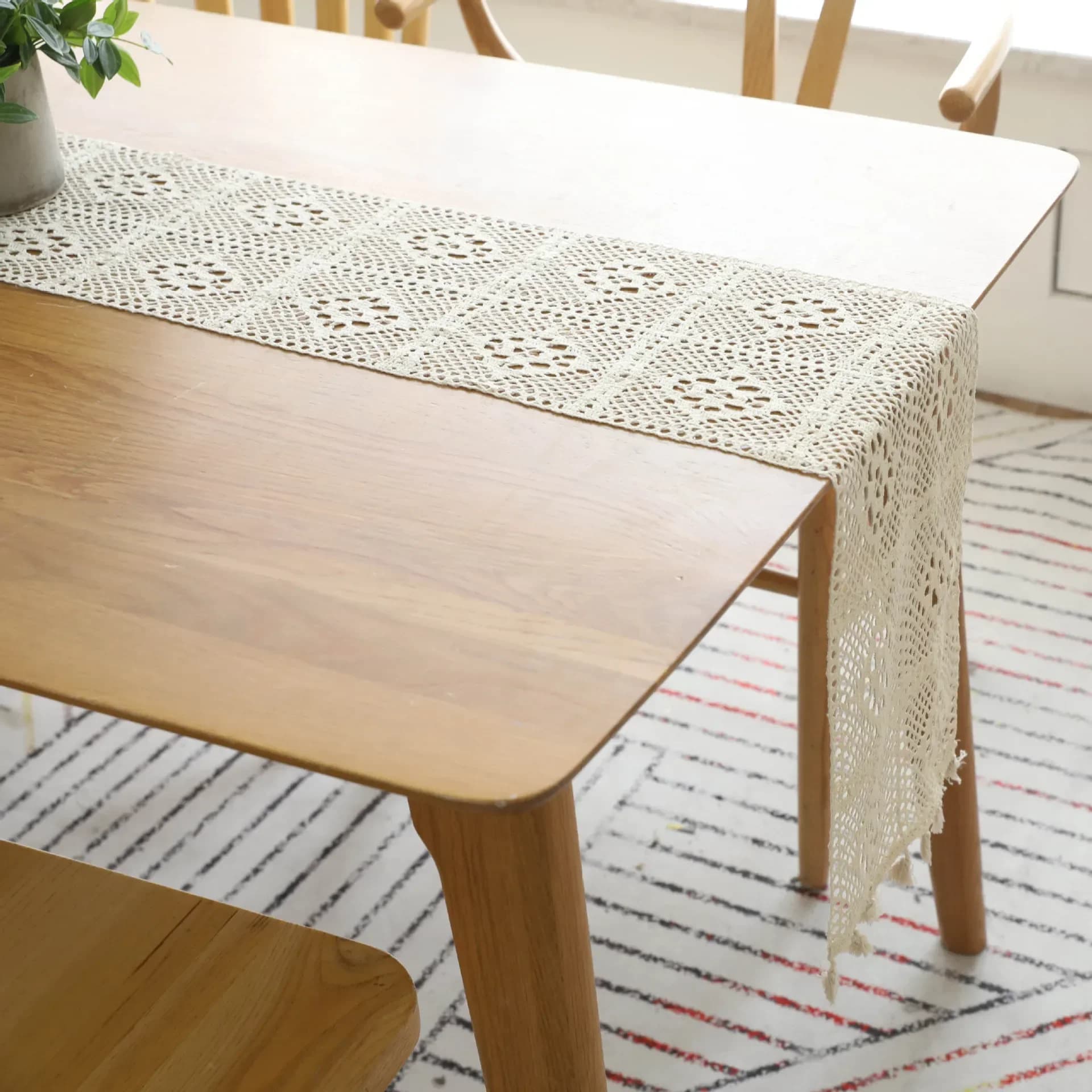 White Jacquard Table Runner With Tassel