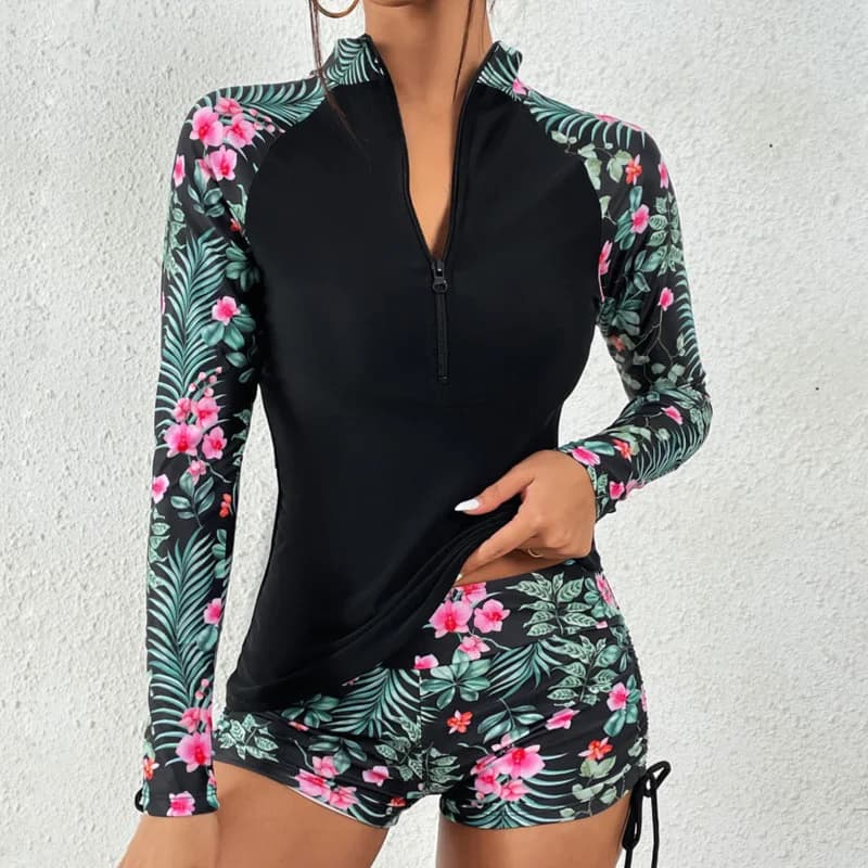 Women's Long-Sleeve Tankini Swim Set With Shorts