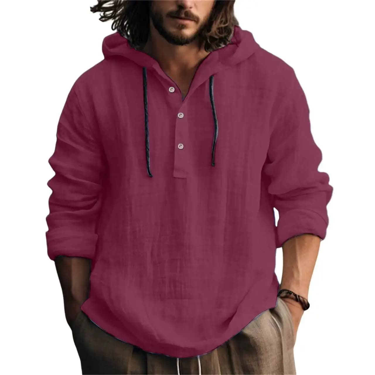 Men's Casual Linen Blend Hoodie Shirt