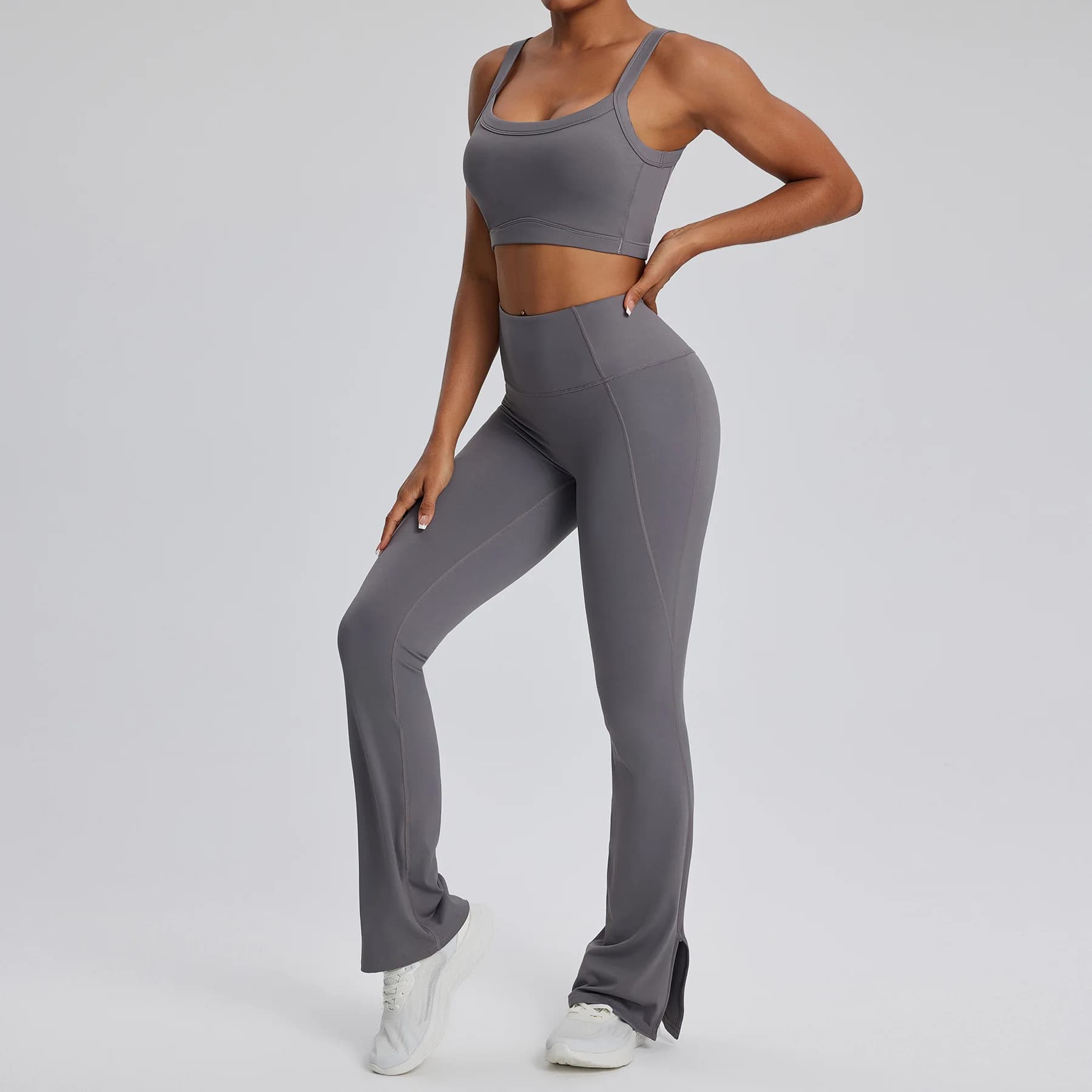 Yoga Set 2PCS Women Gym Long Sleeve Sportswear Workout Clothes Athletic Wear High Waist Bell-bottoms Fitness Bra Sports Suits