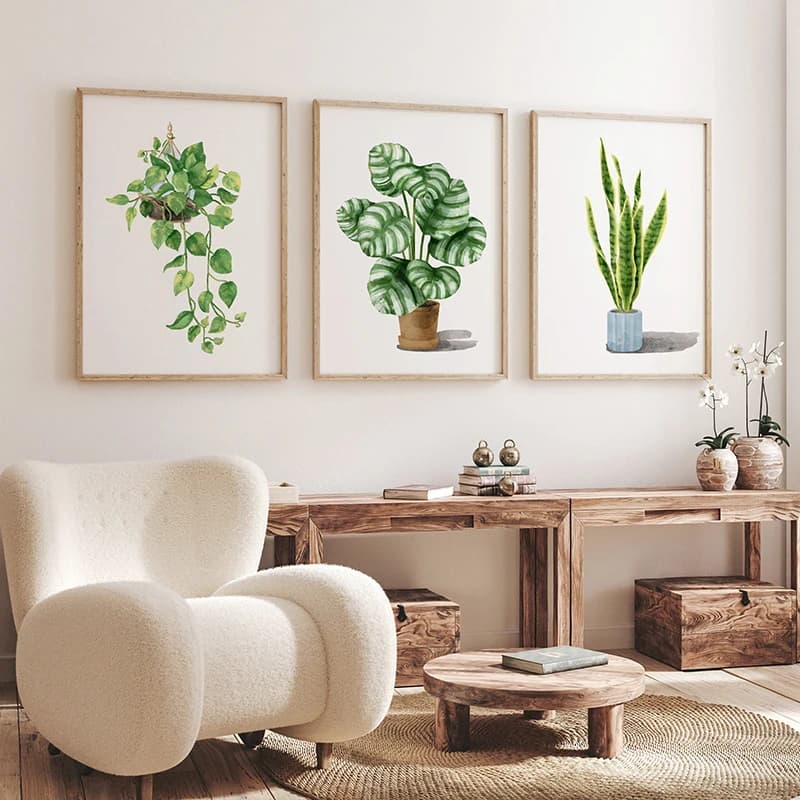 Nordic Botanical Green Plant Canvas Wall Art Print