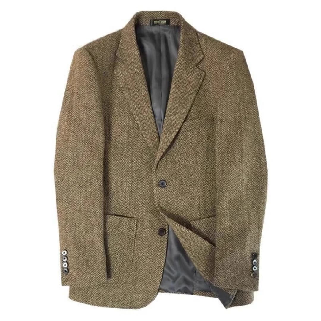 Men's Brown Herringbone Wool Blazer