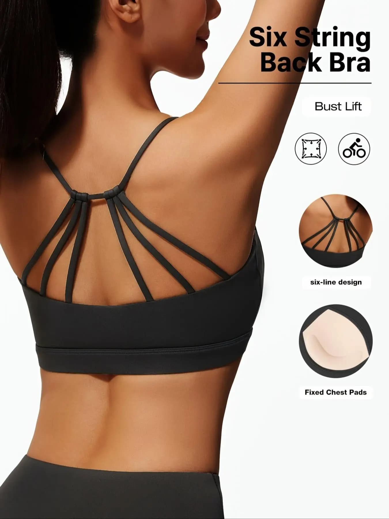 Women's Backless Sports Bra with Fixed Padding