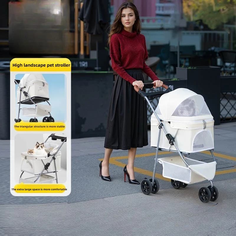 2025 New Pet Stroller,Three-wheel Pet Stroller,Lightweight,Two-way,Large Space,Detachable Basket,Foldable,High View,Breathable