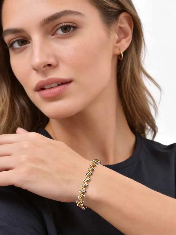 Gold Silver Two-Tone Beaded Stackable Bracelet