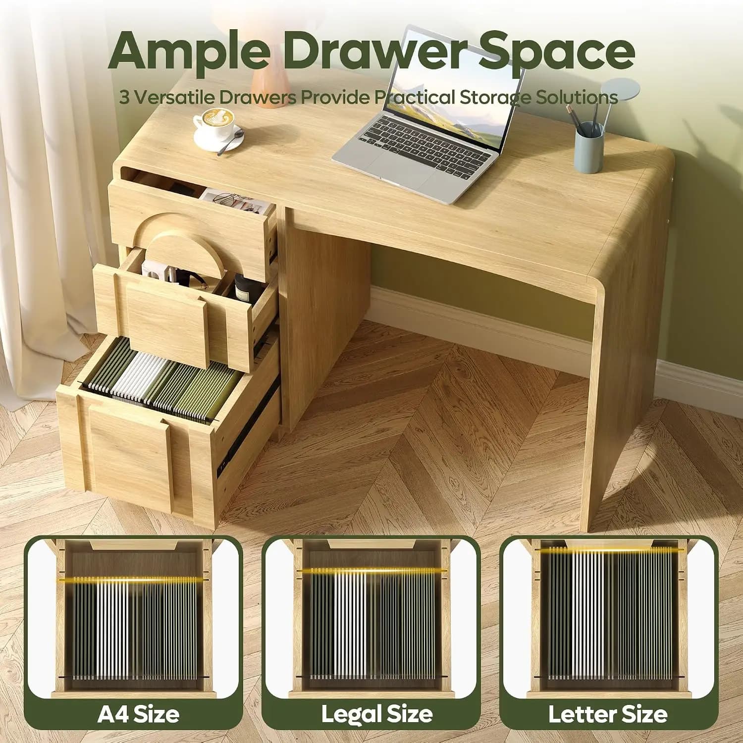 Home Office Desk 47" With 3 Drawers Executive Style Oak, Customized