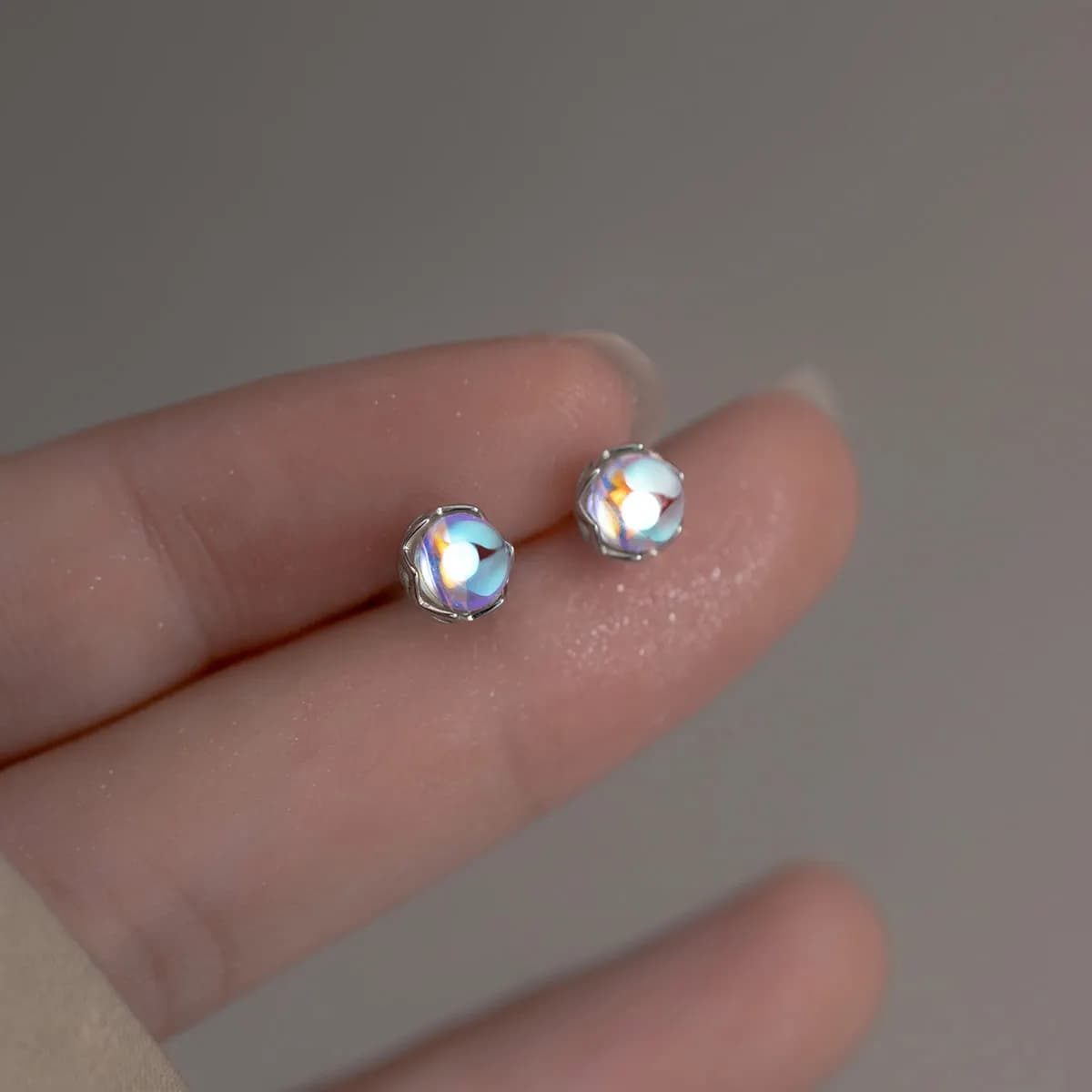Sterling Silver Colorful Glass Stud Earrings