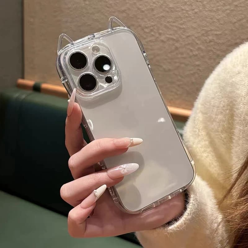 Cute Cat Ear Transparent Case Luxury Phone Case For iPhone 11 12 13 14 15 16 17 18  Pro Max Shockproof Bumper Cases Cover