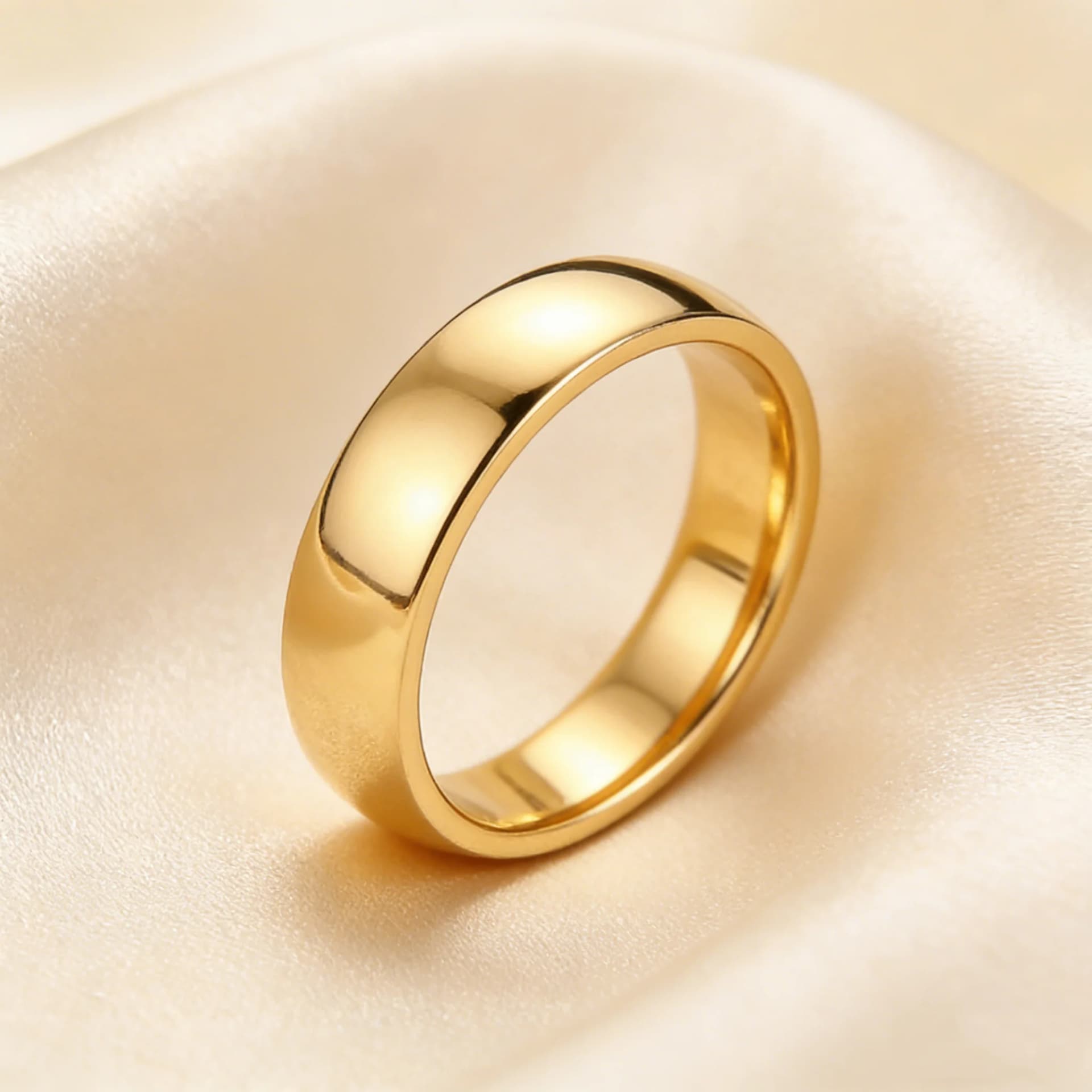 Gold-Tone Stainless Steel Wedding Band Ring