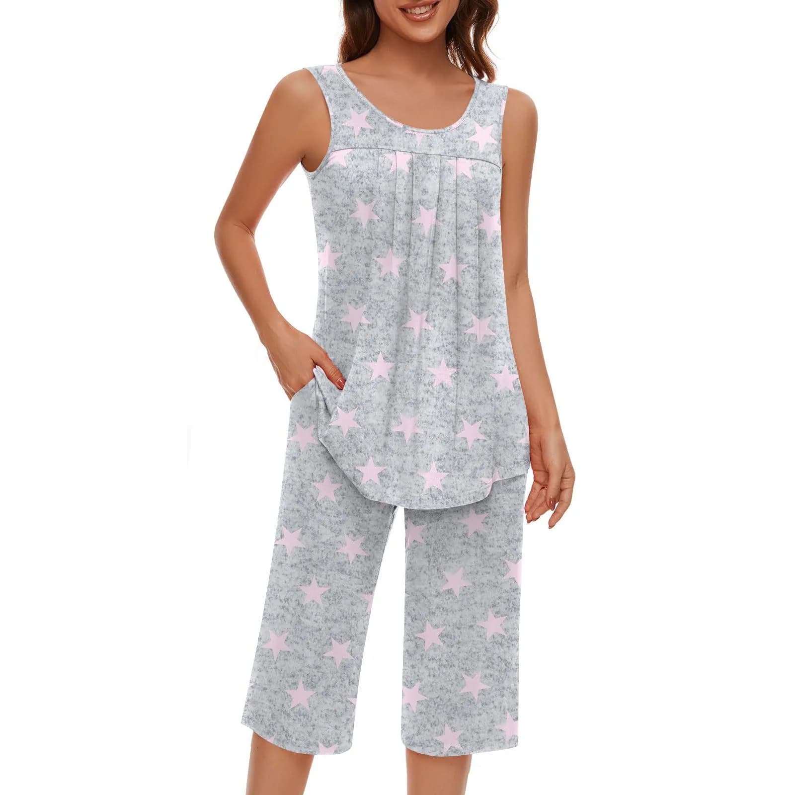 Women's Sleeveless Tank Top and Capri Pants Sleepwear Set